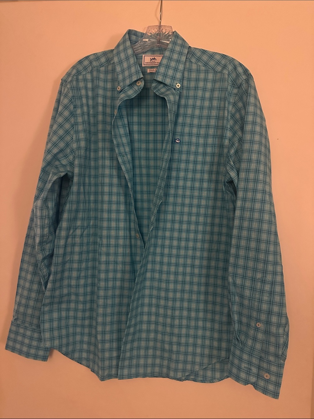 Southern Tide Teal and Navy Plaid Trim Fit Button-Down